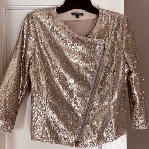 Express Gold Sequin 3/4 Sleeves Moto Jacket